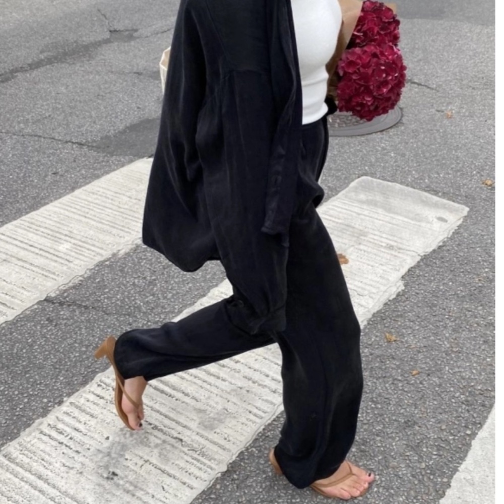 Djerf Avenue Black Wide-Leg Trousers